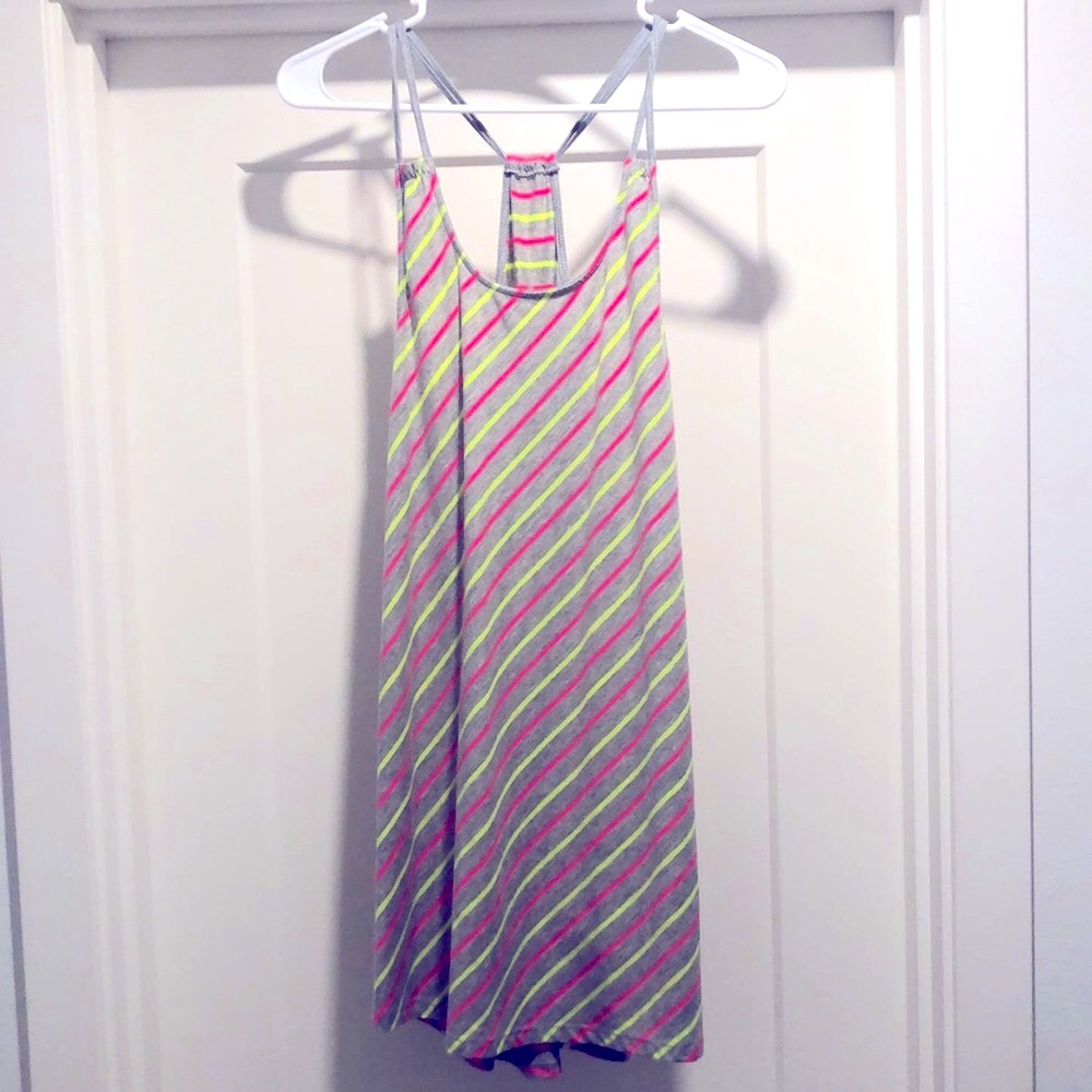 [Maurices] Neon Pink/Yellow Striped Racerback Mini Dress - Women's Size Medium - Picture 3 of 12
